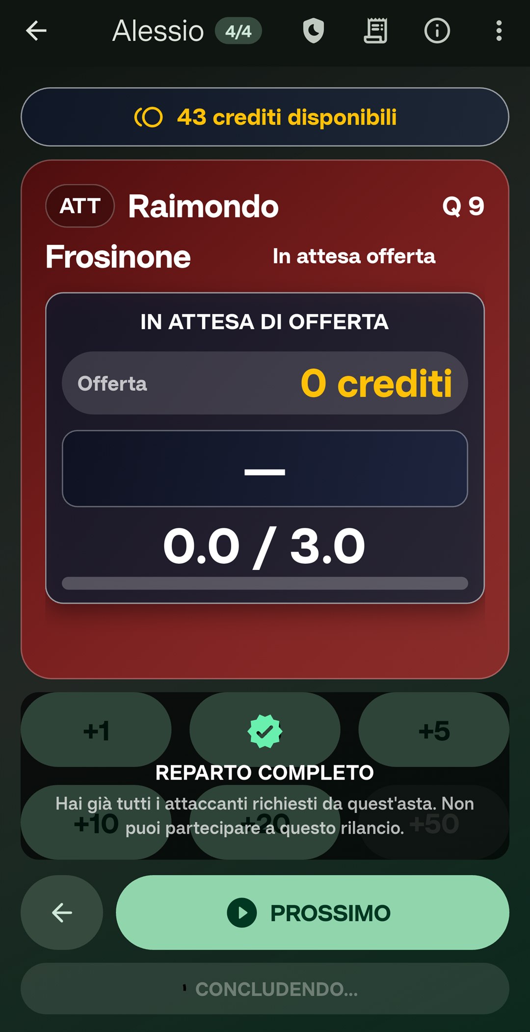 Recap di asta conclusa in Fantacalcio Pulse: rose complete con quotazioni, prezzi e export CSV per Leghe Fantacalcio
